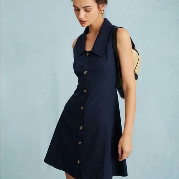 Navy Button-Down Sleeveless Dress - Picture 7 of 7